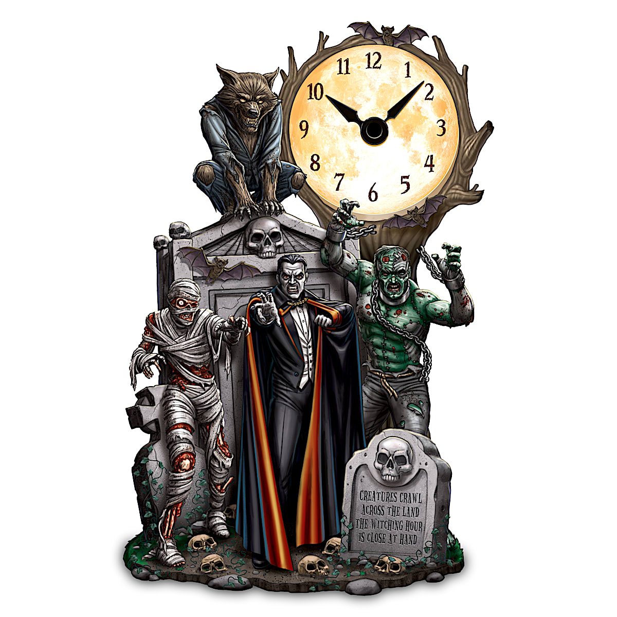 Haunted Clock Of Horrors Illuminated Desk Clock Featuring A Sculpted